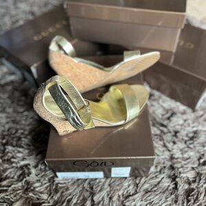 Gucci Metallic Gold Wedge Sandals